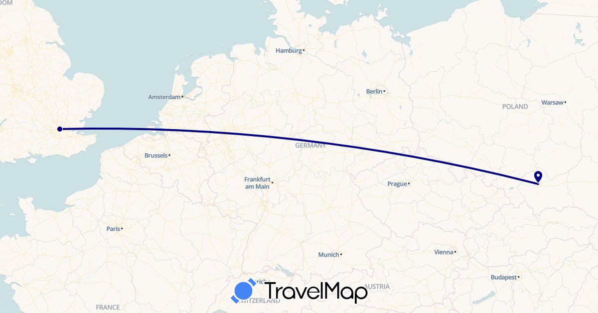 TravelMap itinerary: driving in United Kingdom, Poland (Europe)